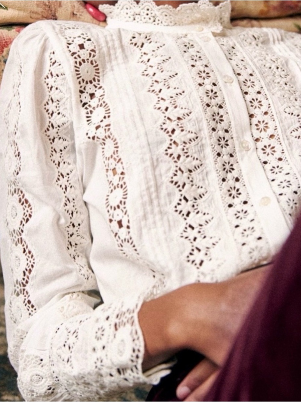 Sezane Rym Shirt - White Lace Button-Front Women's Blouse